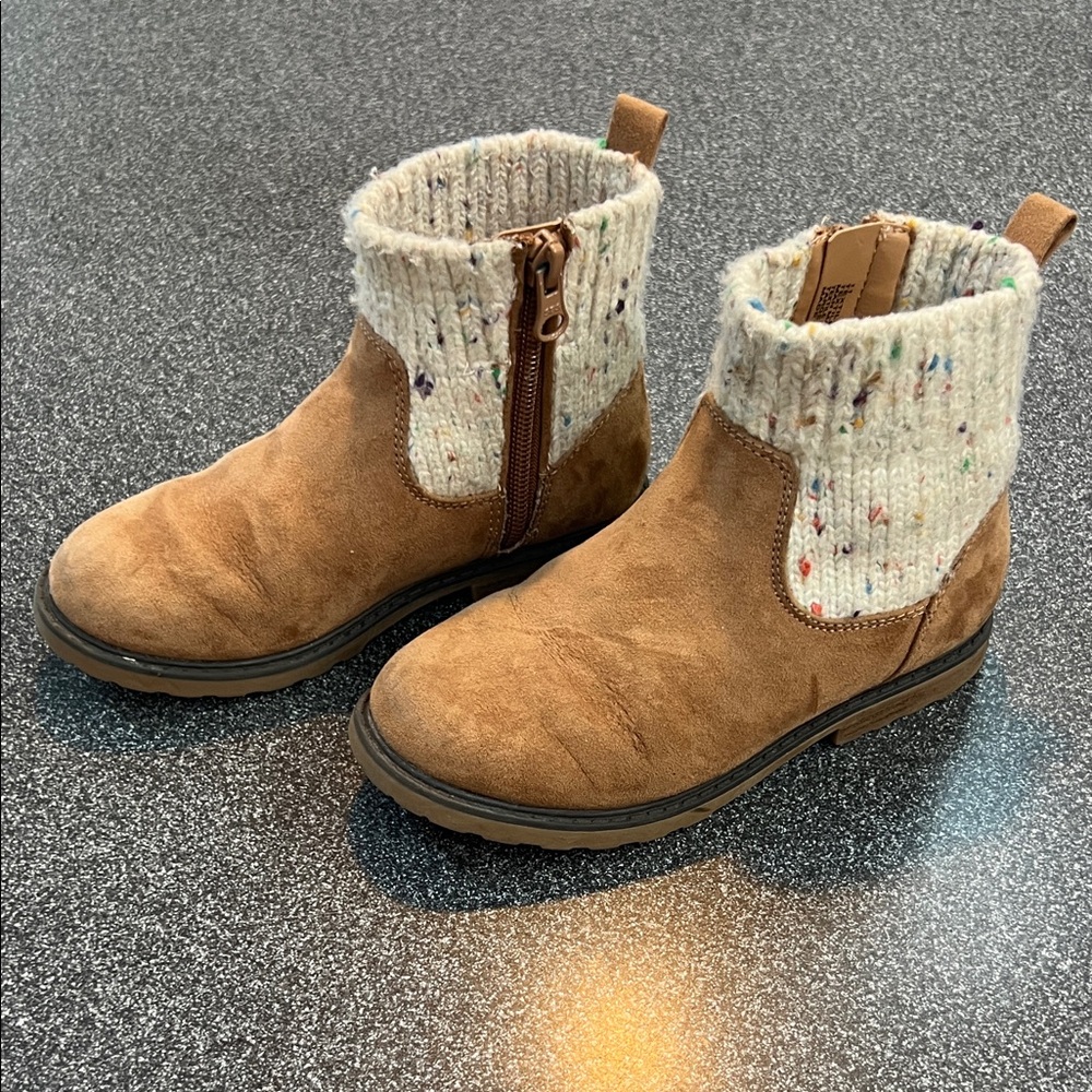 Cat & Jack Tan Kids Boots with Knit Cuff